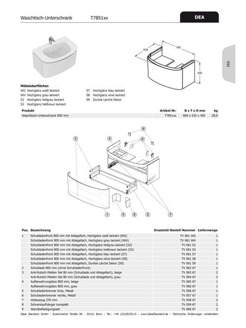 IS-Schubladenfront-DEA-f-WT-US-b800mm-mit-Ablage-Hgl-grau-lackiert-TV061WH gallery number 1